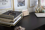 Blu Monaco Gold Desk Organizer Stackable Paper Tray Set of 2 - Metal Wire Two Tier Tray - Stackable Letter Tray - Inbox Tray for Desk