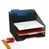 Monitor Stand with Drawer Organizer, Mesh Desk Organizer 5 Trays Desktop Document Letter Tray - 2 Piece Set