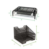 Monitor Stand with Drawer Organizer, Mesh Desk Organizer 5 Trays Desktop Document Letter Tray - 2 Piece Set