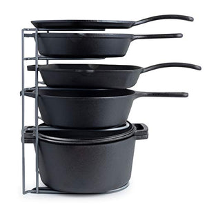 Heavy Duty Pan Organizer, Extra Large 5 Tier Rack  Holds Cast Iron Skillets, Dutch Oven, Griddles  Durable Steel Construction  Space Saving Kitchen Storage  No Assembly Required Grey 15.4-inch