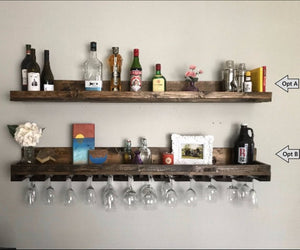 Wood Wine Rack Shelves | Wall Mounted Shelf & Hanging Stemware Glass Holder Organizer Bar Shelf Unique Rustic Bar Shelving by DistressedMeNot