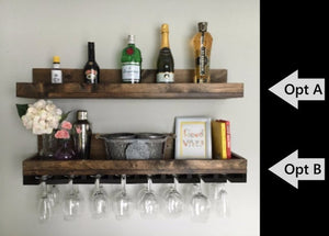36" (LONG) Rustic Wood Wine Rack | Wall Mounted Shelf & Hanging Stemware Glass Holder Organizer Bar Shelf Unique by DistressedMeNot