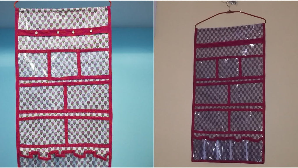 This video is about making multi purpose wardrobe and accessories organizer from waste cloth