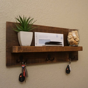 Simply Modern Rustic Entryway Shelf with Matte Black Key Hooks by KeoDecor