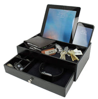 Ideas In Life Valet Drawer Charging Station - Black Nightstand Organizer Wallet and Key Tray Holds Watches, Jewelry, Tablet - 5 Compartment Cell Phone Holder for Men and Women