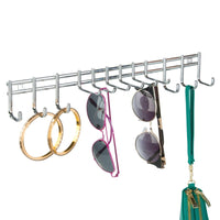 mDesign Closet Wall Mount Metal Accessory Organizer and Storage Center - Modern Slim Holder for Womens and Mens Ties, Belts, Scarves, Sunglasses, Watches - Hardware Included- 12 Hooks, 2 Pack, Chrome