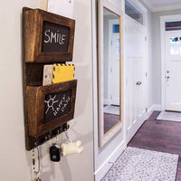 Rustic 2-Slot Mail Sorter Organizer for Wall with Chalkboard Surface