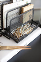 Blu Monaco Office Cubicle Accessories – Small Black Wire Mesh Desk Organizer Letter Sorter with Pencil Tray Accessory Drawer – Desk Caddy Organizer
