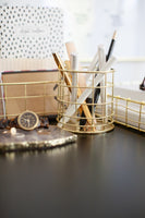 Blu Monaco Gold Desk Accessories for Women - 5 Piece Wire Gold Desk Organizer Set – Letter Sorter, Paper Tray, Pen Cup, Magazine File