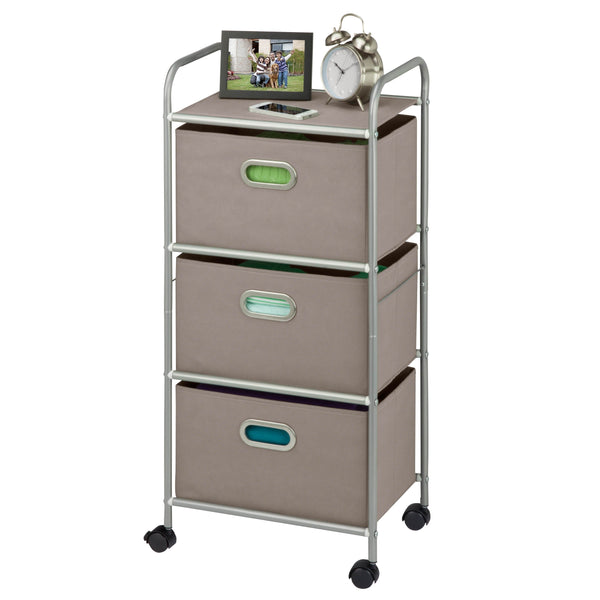 3-Drawer Rolling Fabric Cart, Gray