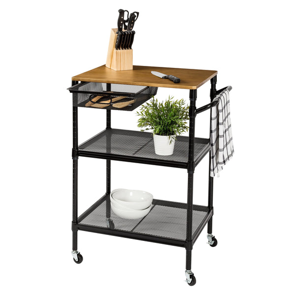 36-inch-kitchen-storage-cart-with-wheels-drawers-and-handle-black
