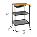 36-Inch Kitchen Storage Cart with Wheels, Drawers and Handle, Black