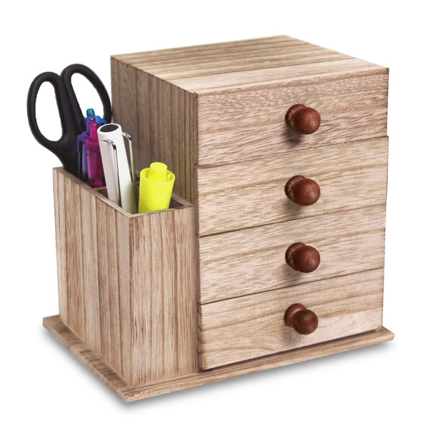 Ikee Design® Wooden desktop Storage with 4 Drawers & a Side Compartment