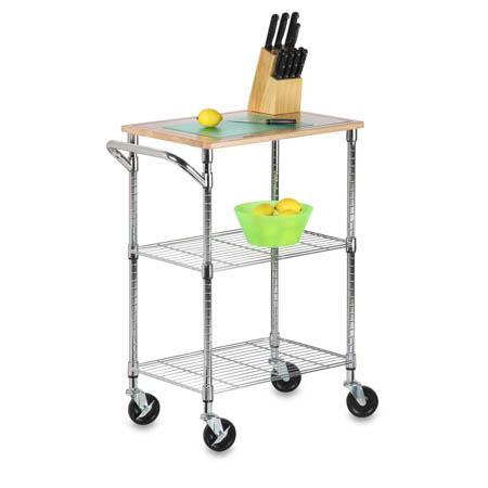 2-Shelf Chopping Block Cart, Chrome with Wood Top - honeycando.com