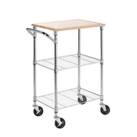 Chrome Kitchen Cart with Cutting Board, Chrome/Wood