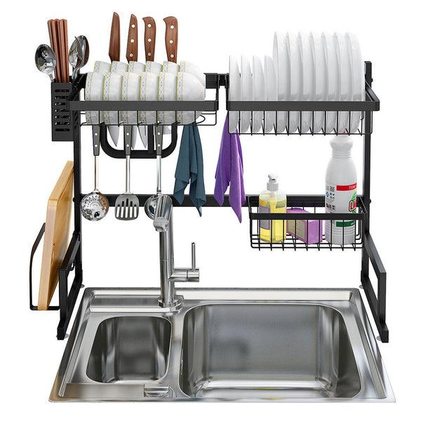 Dish Drying Rack Over Sink Stainless Steel Drainer Shelf, 25.6 Inches Width (Black)