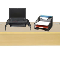 Monitor Stand with Drawer Organizer, Mesh Desk Organizer 5 Trays Desktop Document Letter Tray - 2 Piece Set