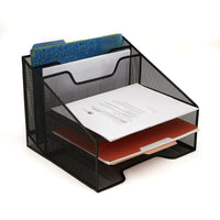 Monitor Stand with Drawer Organizer, Mesh Desk Organizer 5 Trays Desktop Document Letter Tray - 2 Piece Set